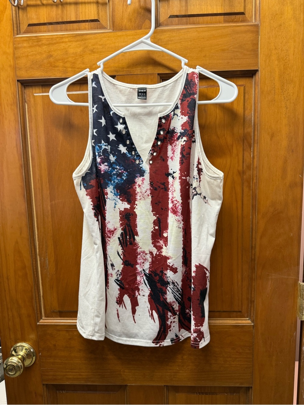 SHEIN Red White Blue Studded Flag Print Tank Top